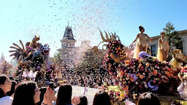  A festive parade with floats and music