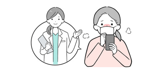 Online Medical Consultation with Sick Woman Coughing and Doctor on Telemedicine for Cold, Flu, Infection, Allergy, and Fever