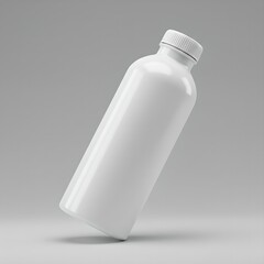 Blank white plastic bottle mockup with screw cap on grey background