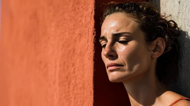 woman with swollen eyes and wet cheeks gazing at sun embodying hope for future change