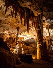 Cave interior, illuminated formations