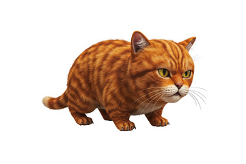 Fototapeta premium Orange tabby cat standing in side view with stripes, isolated on white background for pet, domestic animal, and wildlife design elements.