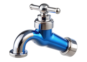 blue faucet with a silver handle isolated on white background ,PNG. AI Generated.