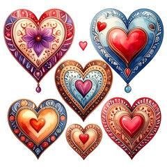 Ornate hearts in vibrant colors
