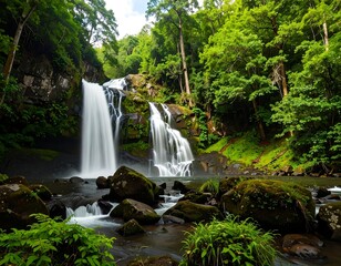 Naklejka premium Lush waterfall cascading through rocks