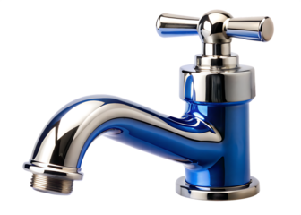 blue faucet with a silver handle isolated on white background ,PNG. AI Generated.