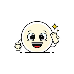 A happy emoji character is holding two smartphones and smiling brightly.