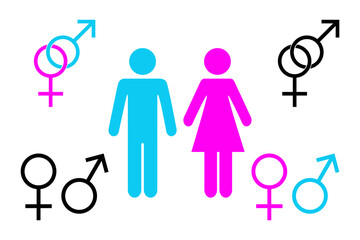 Male and female symbol, Man and woman icon. Flat vector illustration isolated on white background.