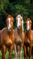 Obraz premium Three horses in a field