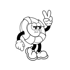 Retro character design of cool lifebuoy outline