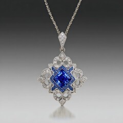 Delicate, ornate sapphire and diamond pendant