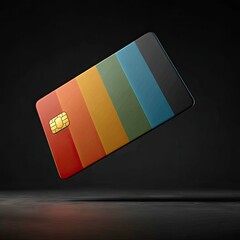 Colorful credit card floats in dark studio
