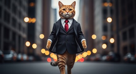 Business Cat in City Street.