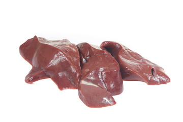 Pig liver on white background