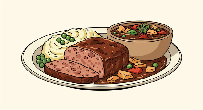 brown meatloaf with mashed potatoes and gravy clip art preview