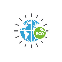 Obraz premium Blue Earth Globe and Green Eco Badge Isolated Vector Graphic