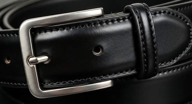 Black leather belt closeup shoot