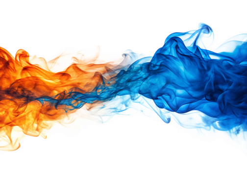 Bright blue and orange line of fire isolated on white background ,PNG. AI Generated.