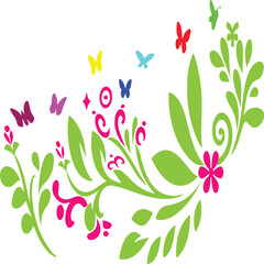 Butterflies Flowers Vector Art & Illustration