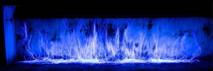 Pulsating azure lights dance like spectral flames, evoking Diwali's luminescence and the resplendent mystery of Hanukkah nights