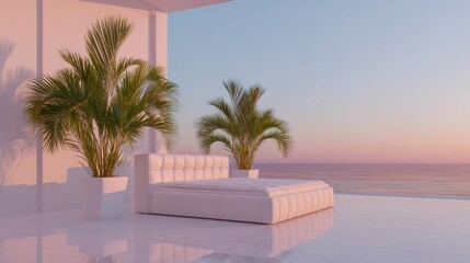 Sunset hues dance over a serene ocean terrace, evoking the tranquility of Swedish Midsommar and Arabian Laylat al-Miraj