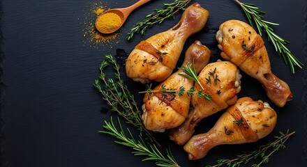 Roasted Chicken Drumsticks with Herbs and Spices.