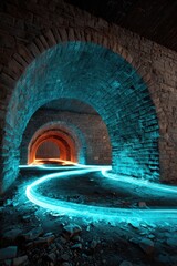 Stone arches, light trails, tunnel