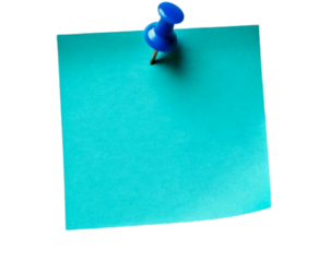 Turquoise Blue Sticky Note with Thumbtack Pin, isolated on a transparent background