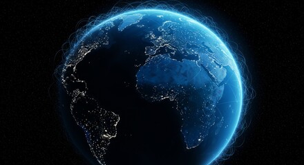 Digital planet earth network connection illuminated cities global reach