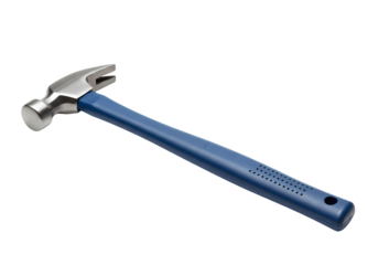 Professional Grade Claw Hammer with Blue Fiberglass Handle Construction Tool Carpentry Equipment DIY Repair Hardware isolated on transparent background