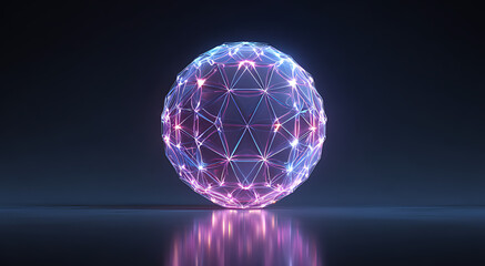 3d render of a glowing neon sphere with wireframe