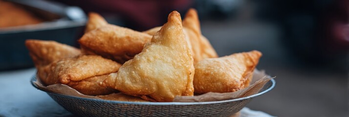 Golden samosas bask under a twilight breeze, echoing Diwali's warmth and Ramadan's zestful, aromatic gatherings