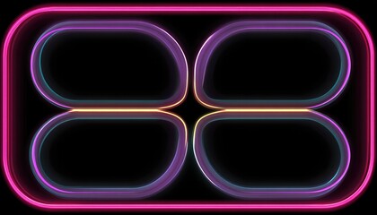 Neon-lit, geometric, rectangular frame with four overlapping, glowing ovals