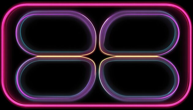 Neon-lit, geometric, rectangular frame with four overlapping, glowing ovals