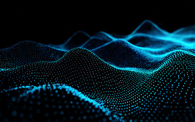 Abstract blue digital waves with intricate dot patterns
