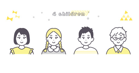 小学生くらいの子ども4人のイラスト素材
