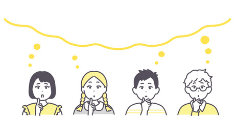 小学生くらいの子どもたちが考えている様子のイラスト素材
