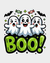 Funny Halloween ghosts with "BOO!" vector illustration