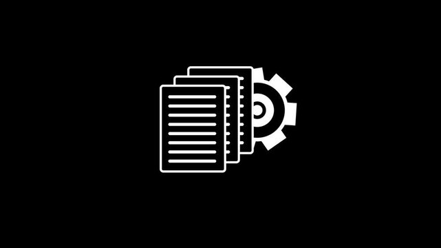 Animated document settings line icon. Document file with spinning gear animation. Setting cogwheel. Operating system. Loop HD video with alpha channel