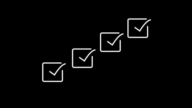 Animated Checklist with Green Check Marks Appearing in Empty Boxes. Vertical video. Task Completion, To-Do List, Goals Achievement, Success