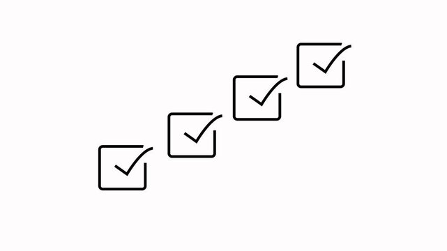 Animated Checklist with Green Check Marks Appearing in Empty Boxes. Vertical video. Task Completion, To-Do List, Goals Achievement, Success