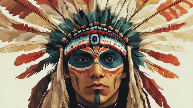 A man wearing a headdress with feathers