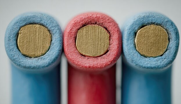 Close-up of three colored electrical wires