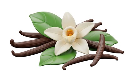 Vanilla Orchid Flower and Pods Image.