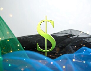 Dollar sign on a bed of fabric with lights