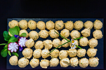 banquet table with snacks, break, meeting, conference 