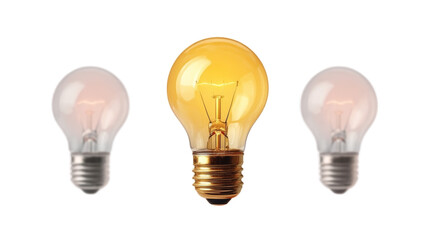 Three incandescent light bulbs with one glowing in the center