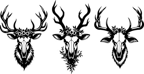 Obraz premium Floral Antlers - Mystic Deer Skulls