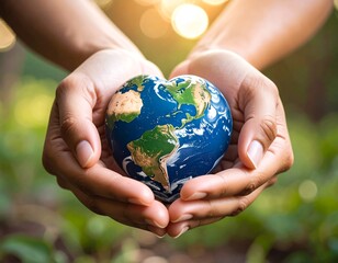 Hands holding Earth shaped like heart