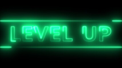 Level up neon text symbol icon animation with glowing  gaming effect digital art on background. - Powered by Adobe